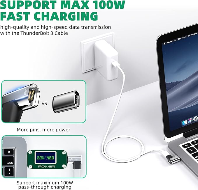 USB C Magnetic Adapter, (2 Pack) Magnetic USB C Adapter, 24Pins USB3.1 10Gbps Data Transfer 4K 60Hz Video PD 100w Charge Compatible with MacBook Pro/Air USBC Laptop