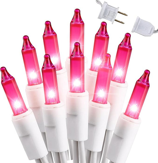 Brizled Pink Christmas Lights,300 Count 69.6ft Incandescent Lights, Connectable Indoor Xmas String Light White Wire, UL Certificated Mini Xmas Tree Light for Christmas Bedroom Wedding Birthday Decor