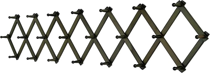 SKOLOO Accordion Wall Hanger with 22 Hooks, Modern Expandable Coat Rack Hat Rack for Wall, Solid Wooden, Dark Walnut Color