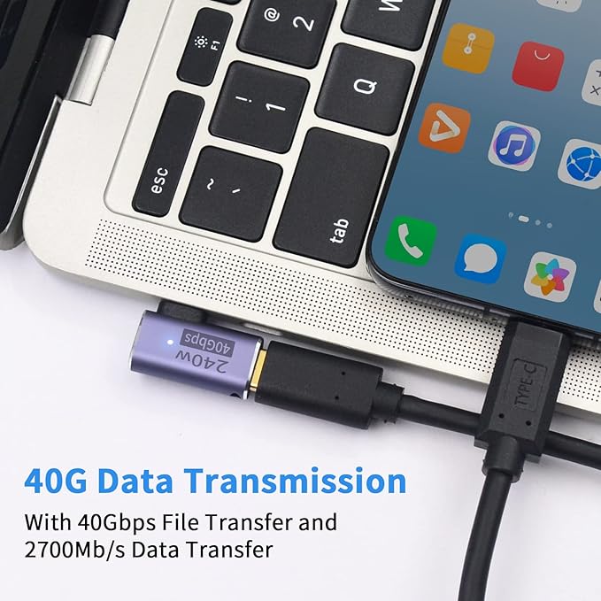 Poyiccot USB C Right Angle Adapter PD 240W for Thunderbolt 4/3, Right Angle 90 Degree USB C Male to Female Extender USB 4.0 L Shape Connector with 8K@60Hz Video for iPad, MacBook, 2-Pack