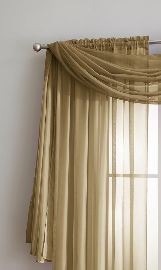 LinenZone Gold Window Scarf Valance in 360 Inch Size. Use Window Scarves as Canopy Bed or Backdrop Curtains, Curtain Scarf, or Sheer Fabric for Draping. (Amazing 55 x 360, Gold)