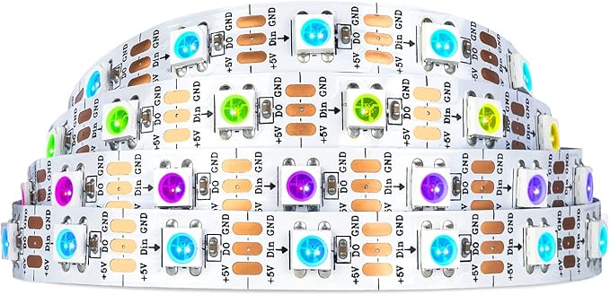 SEZO WS2812B LED Strip Light 3.3FT 60Pixel/M 60LEDs DC5V Individual Addressable LED Strip SMD5050 RGB Dream Color Programmable LED Light Strip Flexible IP30 Non-Waterproof White PCB