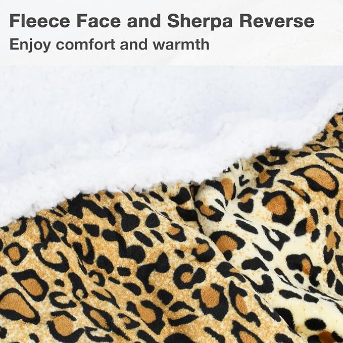 Catalonia Sherpa Wearable Blanket with Sleeves & Foot Pockets for Adult Women Men, Comfy Snuggly Wrap Sleeved Throw Blanket Robe, Gift Idea, Cheetah