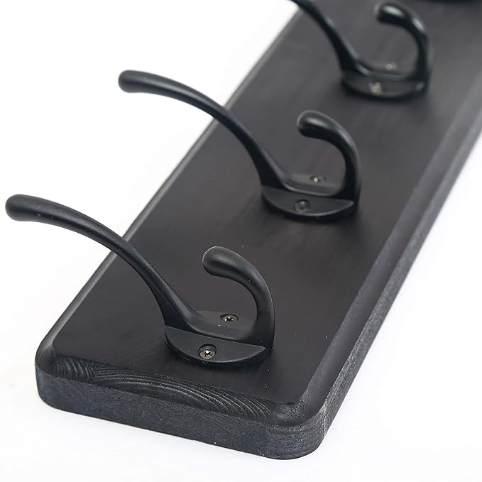 WEBI Coat Rack Wall Mount,Coat Hanger Wall,16" Hole to Hole,Coat Hooks Wall Mounted,Hook Rack,5 Hooks for Hanging Coats,Hats,Jacket,Clothes,Entryway,Black