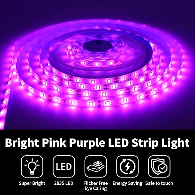 iNextStation Pink LED Strip Lights, 16.4ft 300 LEDs Ultra Bright Flexible LED Light Strip for Bedroom, Cuttable 12V Tape Light for Kitchen, Cabinet, TV Backlight (Power Adapter not Included)