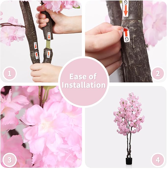 Artificial Pink Cherry Blossom Tree 6ft(72in) Tall Faux Plant Indoor Decor Handmade Japanese Sakura Tree for Wedding Realistic Cherry Plant in Pot for Home Living Room,Office,Outdoor Decor.