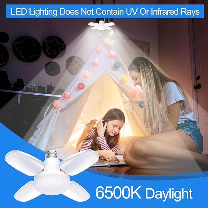 2Pack LED Garage Ceiling Lights, 4 Adjustable Panels, 5000Lumen, E26 6500K Daylight Shop Lights for Garage, Kitchen, Indoor, Attic