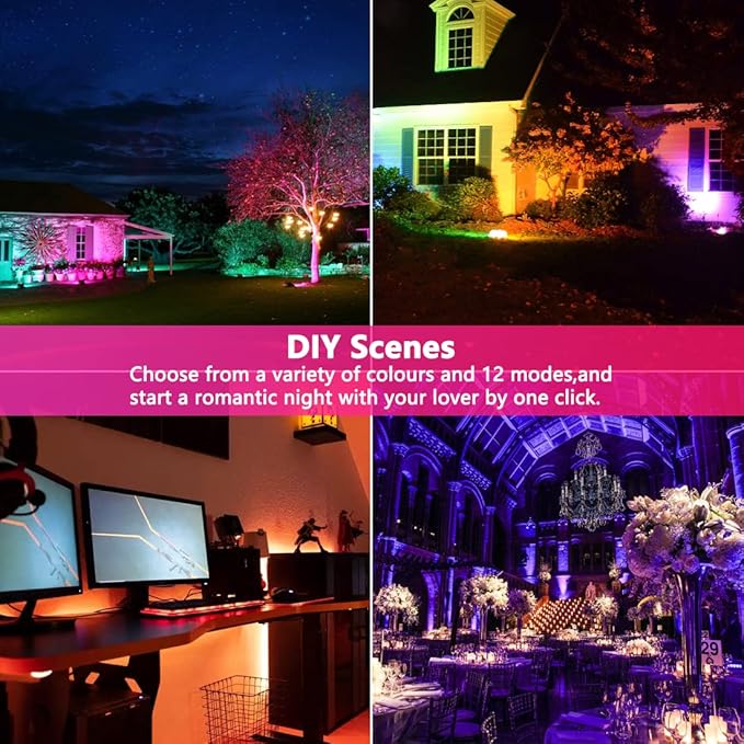 Led Flood Light 30W, 300W Equivalent 3000 LM Outdoor Color Changing Led Stage Landscape Lights, Bluetooth RGBW Smart Floodlights 2700K & 16 Million Colors&Timing& Music Sync, IP66，US 3-Plug (6 Pack)