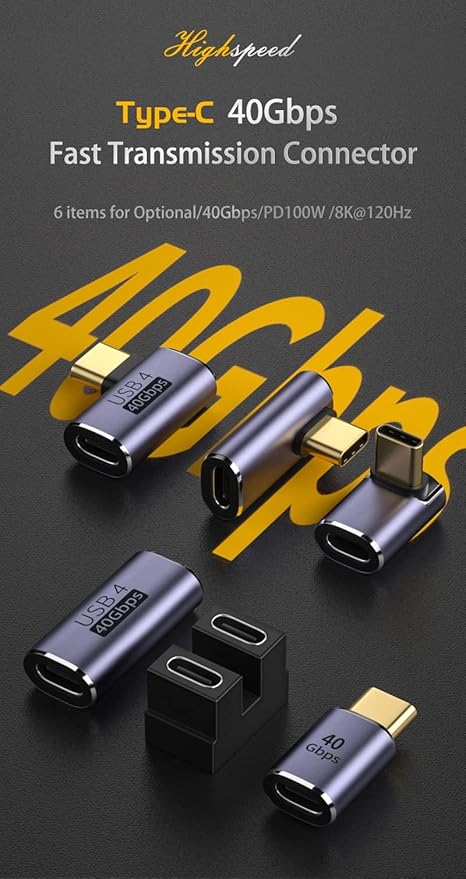 USB C Angle Adapter 40Gbps [2 Pack] 90 Degree USB C Type C Angled USB-C Male to Female Adapter, 8k at 60hz USB 3.1 Right Angle Extension for Laptop, Tablet, VR, Camera, Smartphone (Sideway)