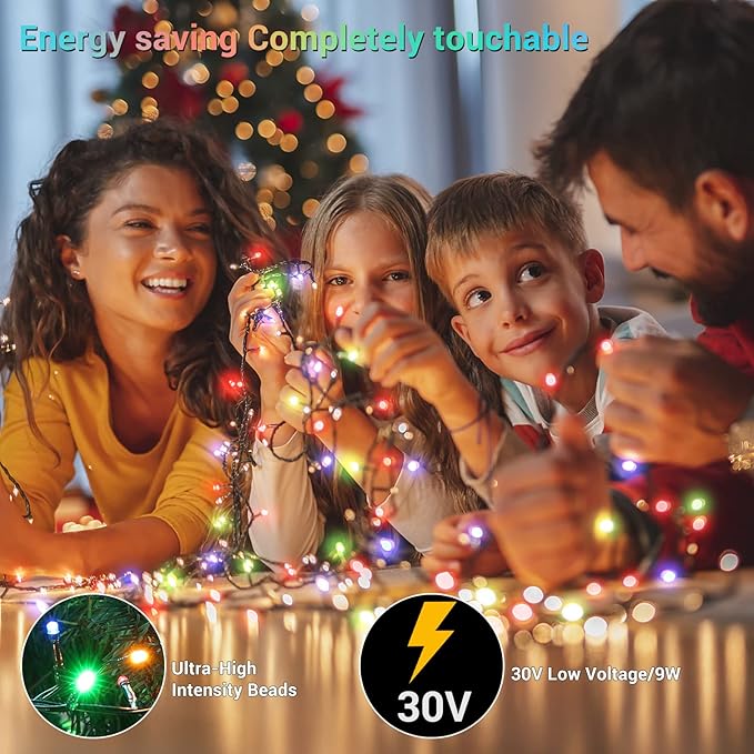 Quntis 82ft 1000 LED Cluster Christmas Lights - Dark Green Wire Christmas Tree Lights - 8 Modes Outdoor Waterproof Christmas String Lights Plug in for Holiday Wedding Party Home Decor, Multicolor