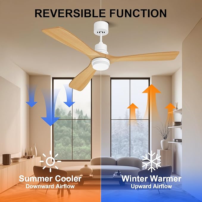 Obabala Ceiling Fan with Light 52 in Outdoor Ceiling Fans with Light and Remote, Modern 3 Wooden Blades, 6 Speed Reversible DC Motor for Patios, Kitchen Bedroom Porch