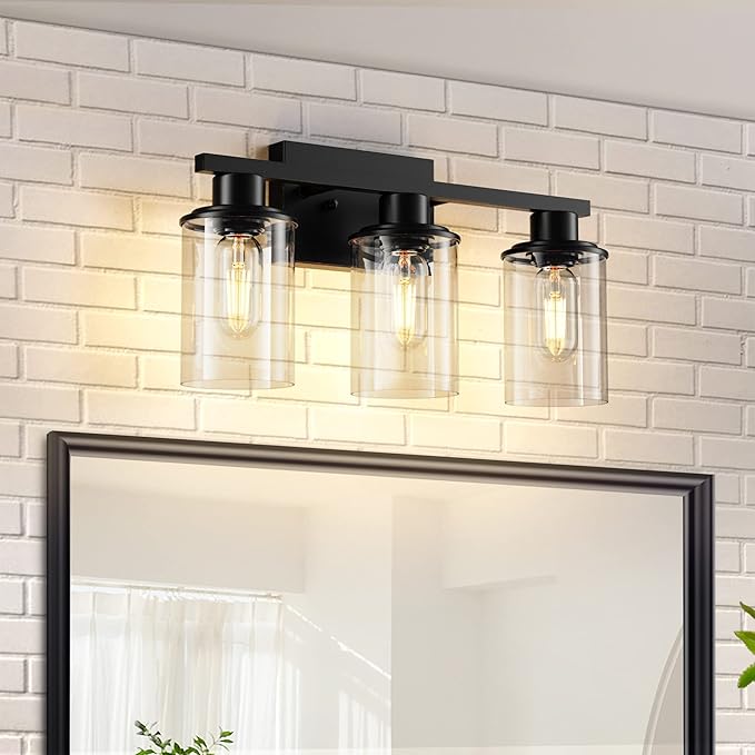 Black Bathroom Vanity Light Fixtures Over Mirror 3-Light Wall Sconce Lamp Lighting Fixtures