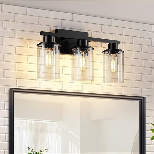 Black Bathroom Vanity Light Fixtures Over Mirror 3-Light Wall Sconce Lamp Lighting Fixtures