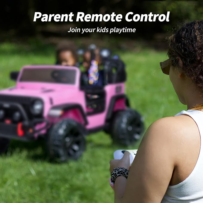 2 Seater Ride on Car Truck, 12V Kids Electric Ride on Toy for Big Kids Age 3-8 w/Remote Control- Light Pink