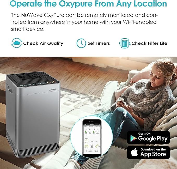 Nuwave OxyPure Ultra Clean Air Purifiers for Extra Large Room, Office, 5 Stage Filtration System with 4 Extra True HEPA Filters, Remove up to 100% of Dust, Pet Hair, Odors, Pollen, VOCs, Smart Wifi
