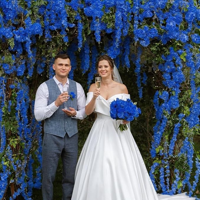 100PCS Artificial Hydrangea Flowers, Fake Flowers Silk Hydrangea Full Flowers Heads with Stems for Wedding Home Party Shop Baby Shower Decor (Royal Blue)