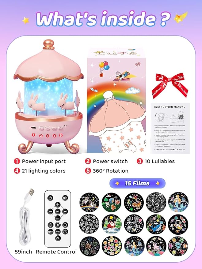 Star Projector for Kids Toys,15 Films Star Lights for Ceiling Projector +15 Sleep Sounds Machine Baby Night Lamp,Remote Timer Cute Pink Nursery Lamp,Exquisite Gifts for Kids Baby Girl Gifts