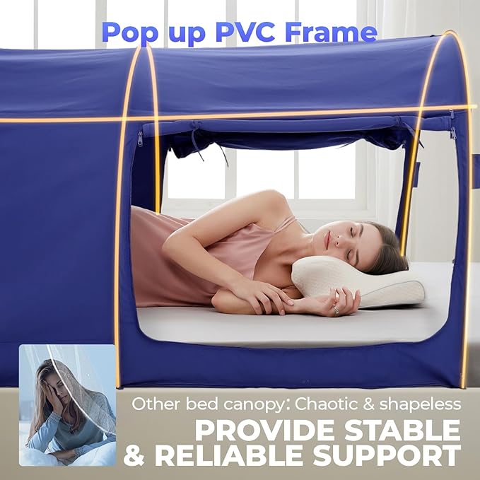 Alvantor Bed Canopy Bed Tents Dream Tents Privacy Space Full Size Sleeping Tent Indoor Pop Up Portable Frame Curtains Breathable Grey Cottage (Mattress Not Included) Reducing Light