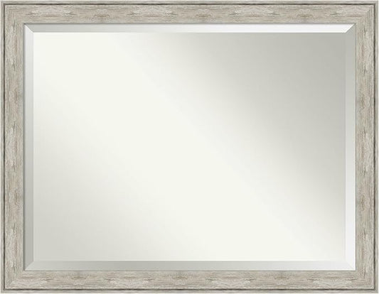 Amanti Art Silver Bathroom Mirror for Over Sink, 35x45 Crackled Metallic Rectangle Vanity Mirror, X-Large Country Rustic Frame, Hangs Horizonally and Vertically, Bathroom Wall Decor, Beveled Edge