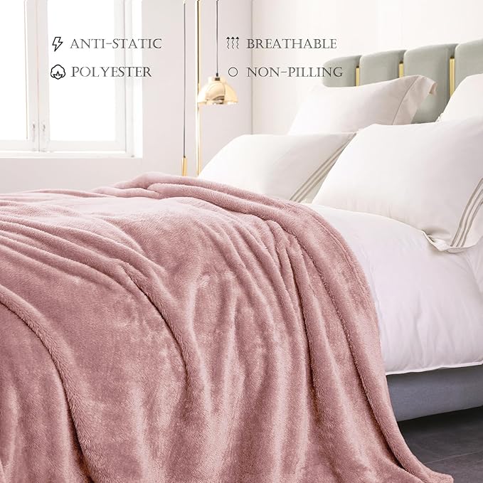 Exclusivo Mezcla Plush Fuzzy Fleece Bed Blanket King Size, Super Soft, Fluffy and Warm Blankets, Suitable for All Seasons (Dusty Pink, 90x104 Inches)