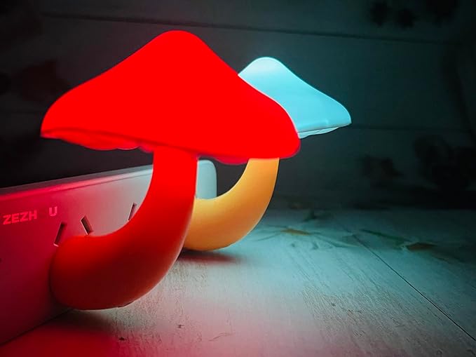 Night Lights Plug into Wall - 2-Pack Sensor LED Mushroom Light, Magic 7 Color Changing Cute Dream Bed Mushroom Lamp for Kids Adults Living Room Bedroom Kitchen, Bathroom Toilet, Stair Hallway Corridor