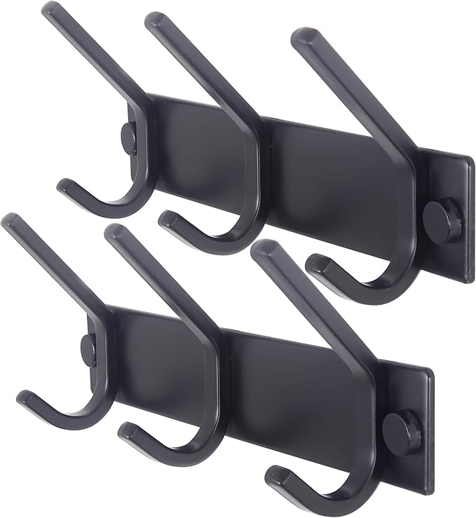 WEBI Coat Rack Wall Mounted,3 Coat Hooks for Hanging Coats,Heavy Duty Metal Hook Rack Hook Rail Coat Hanger Wall Coat Rack with Hooks for Clothes Entryway Jacket,Black,2 Packs