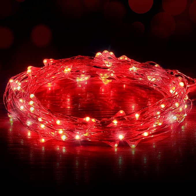 USB Powered Fairy Lights, 100 led 33 ft. USB Plug in Copper Wire USB String Lights for Bedroom Christmas Decoration Wedding Party Firefly Lights (Red,1 Pack)