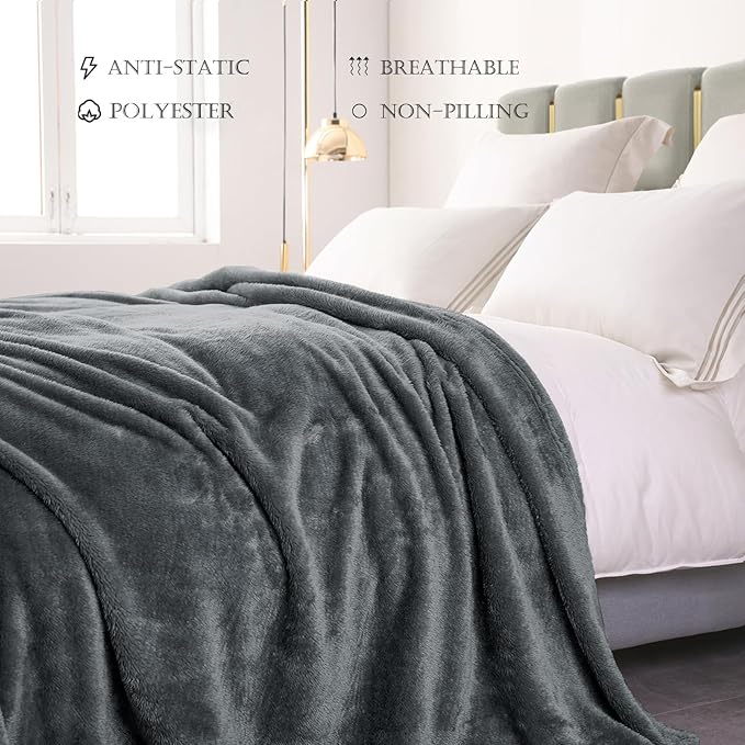 Exclusivo Mezcla Plush Fuzzy Fleece Bed Blanket Twin Size, Super Soft, Fluffy and Warm Blankets, Suitable for All Seasons (Dark Grey, 90x66 Inches)