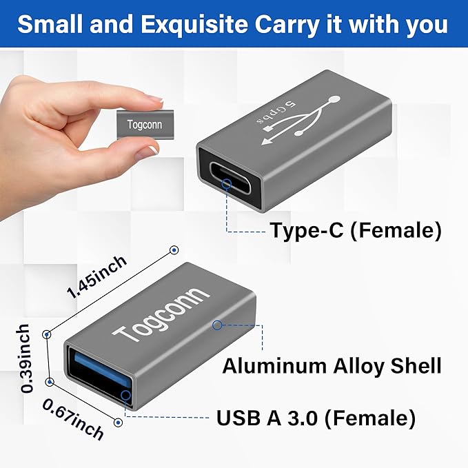 USB to USB C Adapter 2 Pack, Bi-Directional USB Type-C (Female) to USB Type-A (Female) On-The-Go (OTG) Converter Connector Support Charging & Data Sync for Laptop, PC, iPhone, MacBook Pro