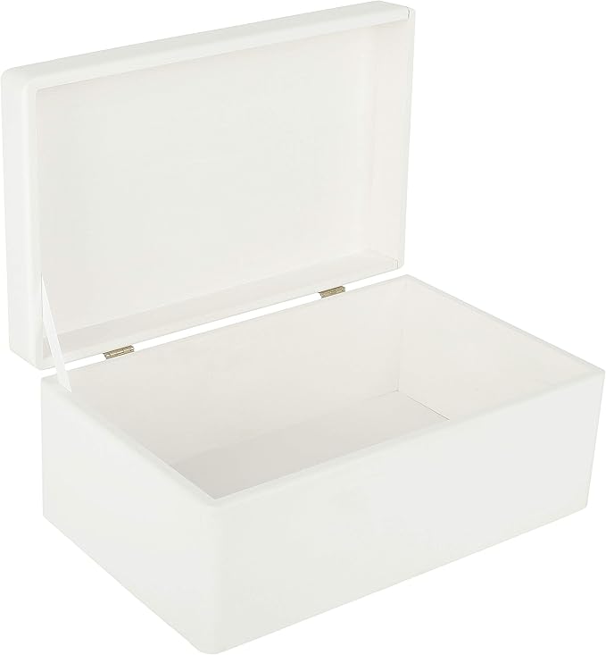 Large White Wooden Box Storage with Hinged Lid | 11.8 x 7.87 x 5.51 inches (+-0.5) | Gift Box for Tool Dog Toy Shoes Clothes Kitchen Storage | Rough UNSANDED Wood Keepsake Chest