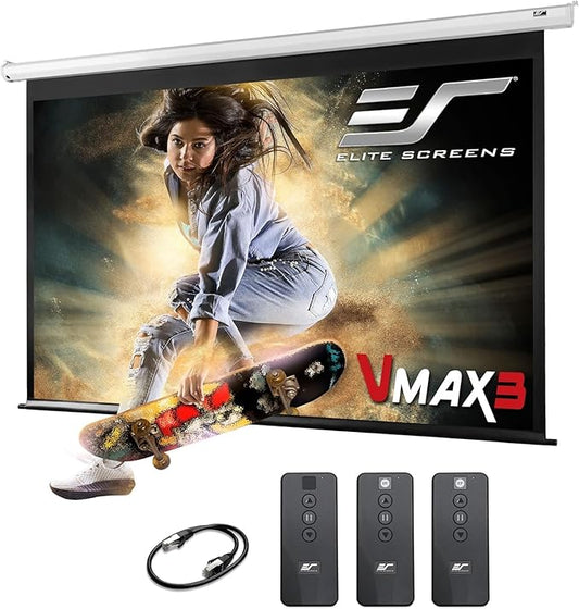Elite Screens VMAX 3 with RC 1 Remote Kit, 150-INCH 4:3 Aspect Ratio, Wall Ceiling Motorized Drop Down Projector Screen, VMAX150XWV3