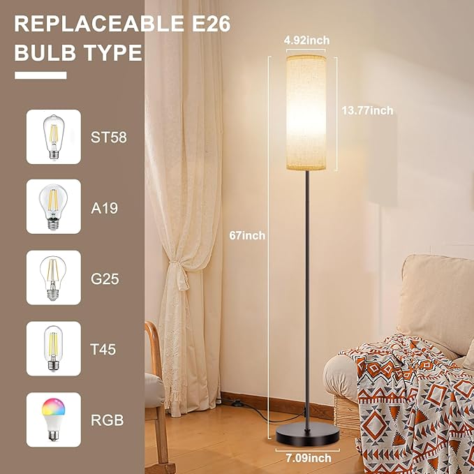 FRIDEKO HOME 2 Pack Floor Lamps for Living Room, Dimmable Colors Temperature & Brightness, Modern Floor Lamp with Remote, Tall Standing Lamps for Living Room Bedroom Office, Beige Shade 9W Smart Bulb