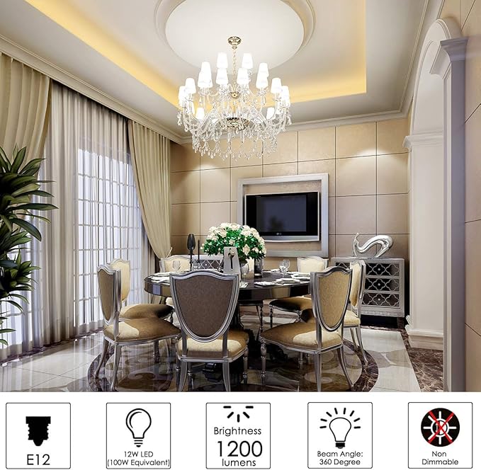 E12 LED Bulbs,12W LED Corn Light Bulb, E12 LED Bulb 100W Equivalent 1200 Lumen 3000K Warm White, Non-Dimmable LED Candelabra Light Bulbs, E12 Candelabra Base Chandelier Light Bulbs, Pack of 3