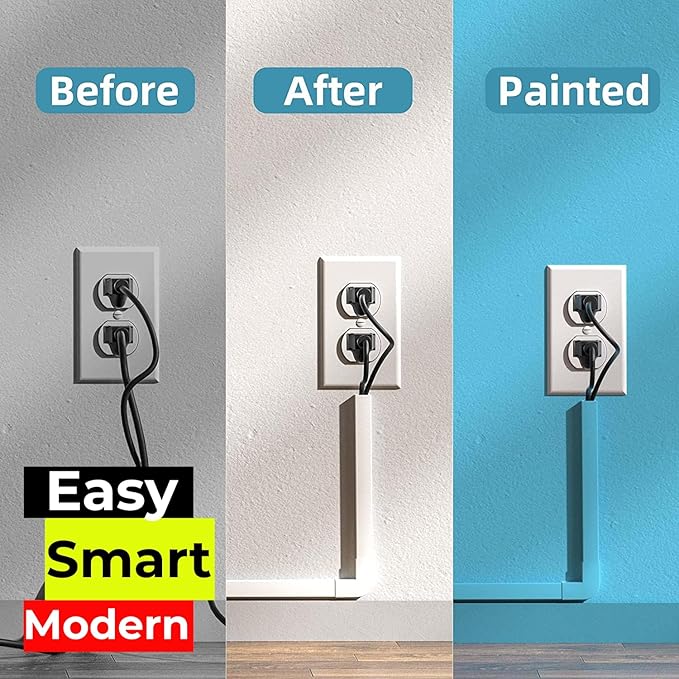 Cable Management Kit | 6 Pack x 15.7” (40cm) PVC Cable Raceway with Screws and Anchors | Paintable Wall Cord Cover for TV, Computer, and Home Office | Home Office Essentials