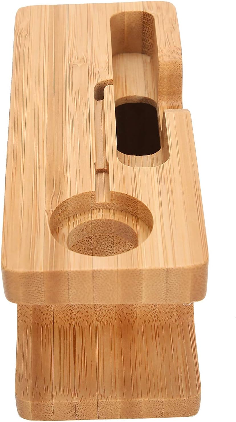 Pssopp Bamboo Charging Station - Wooden Desktop Docking Station Organizer for Cellphone, Smart Watch, Tablet Charging