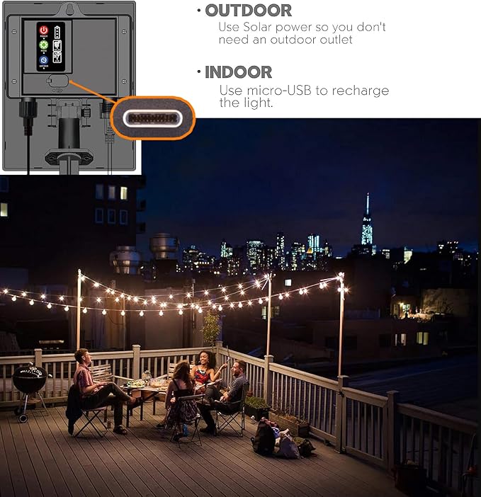 Solar String Lights Waterproof LED Indoor/Outdoor Hanging Umbrella Lights with 25 Bulbs - 27 Ft Patio Light for Deckyard Tents Market Cafe Gazebo Porch Party Decor (25 Light Bulb)