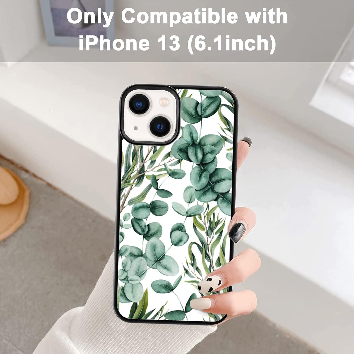 Eucalyptus Summer Case for iPhone 13/14 (6.1") - Cute Green Silicone Ultra Shockproof Phone Cover for Girls & Women.