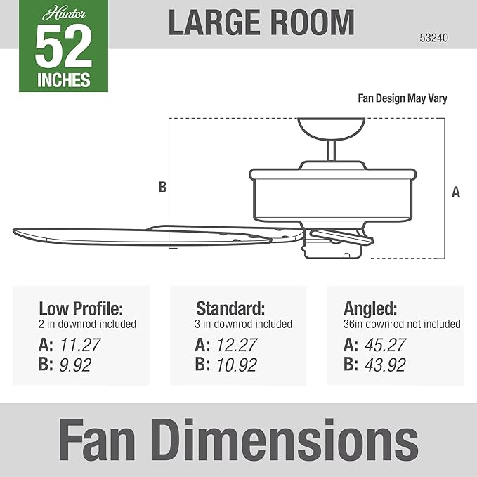 Hunter 52 inch Indoor Ceiling Fan No Light with Pull Chain - White Ceiling Fan without Light, Standard Mount, 5 Blades, For Bedroom, Living Room, or Kitchen - Builder Elite 53240, Snow White