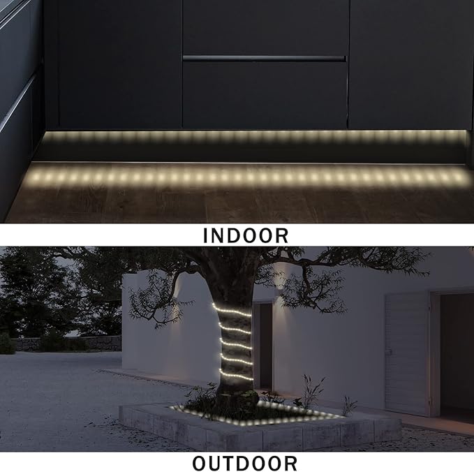 GouTonG LED Rope Lights, Warm White 110V 3000K, Indoor or Outdoor, 20ft, Perfect for Deck, Garden, Patio, Landscape Lighting, Bedroom Décor, Waterproof, Ideal for Backyards, Decorative Lighting