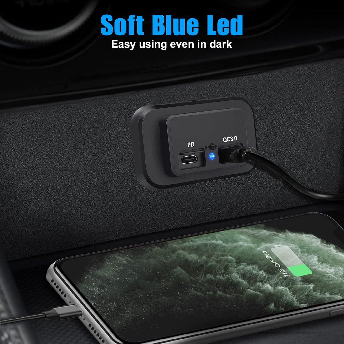 Linkstyle 2PCS RV USB Outlets - Dual USB Ports (USB-A and USB-C) with Blue LED Indicator, Surface Mount 12V USB Outlets