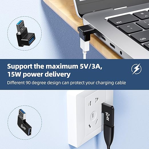 6 Pack 180 Degree & 90 Degree USB 3.1 Adapter, Left and Right Angle USB A Male to Female Extender Connector for PC, Laptop, USB A Car Charger, Surface Pro 7+, Raspberry Pi and More