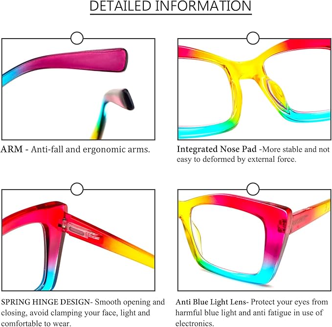 REAVEE Oversized Square Reading Glasses Oprah Style for Women, Blue Light Blocking Large Frame Computer Readers Spring Hinge