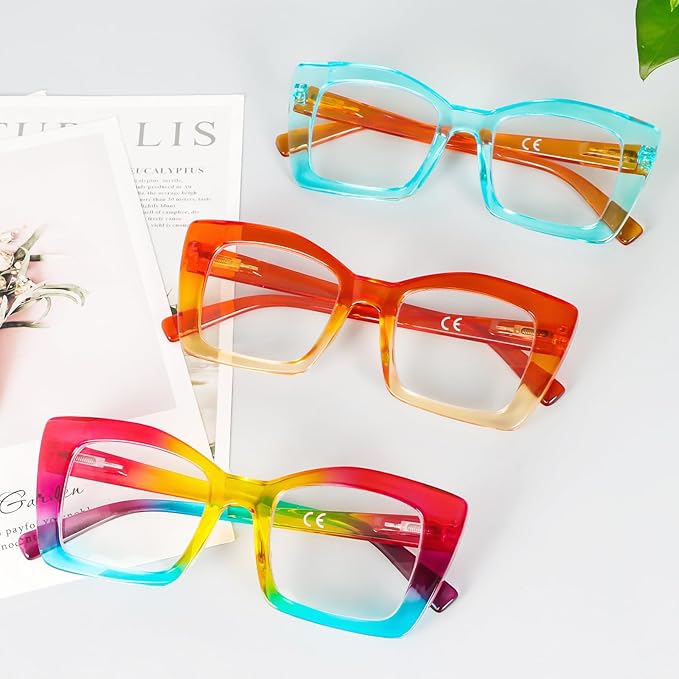 REAVEE Oversized Square Reading Glasses Oprah Style for Women, Blue Light Blocking Large Frame Computer Readers Spring Hinge