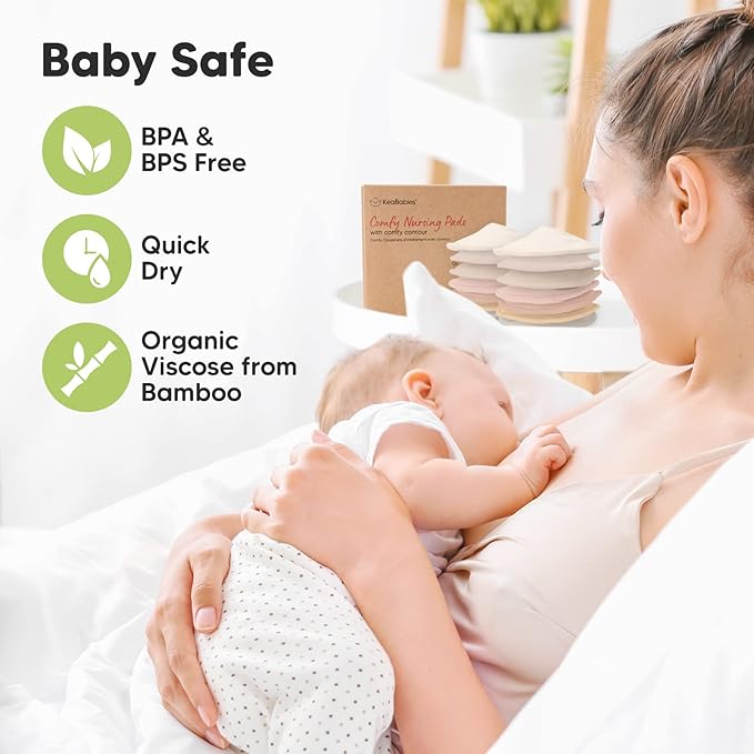 Organic Nursing Pads - 14 Washable Viscose Derived from Bamboo Breastfeeding Pads, Wash Bag, Reusable Breast Pads for Breastfeeding, Nipple Pads for Breastfeeding Essentials(Neutrals, L 4.8")
