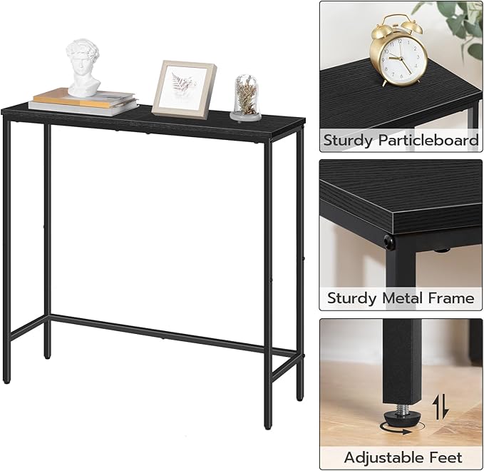 HOOBRO Narrow Console Table, 29.5" Small Entryway Table, Thin Sofa Table, Side Table, Display Table, for Hallway, Bedroom, Living Room, Foyer, Black BK75XG01