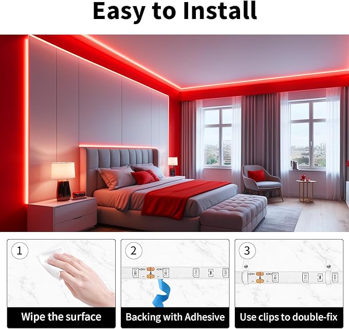 iNextStation 32.8ft/10M Red LED Strip Light, 24V 2835 SMD 600 LEDs Flexible Cuttable Waterproof LED Tape Light for Bedroom Kitchen Cabinet Wardrobe TV (No Plug)