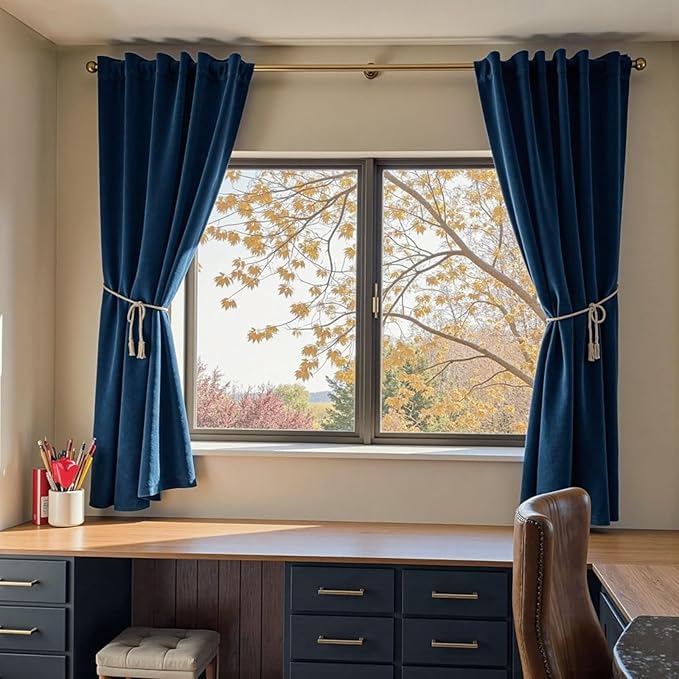Lazzzy Velvet Blackout Curtains Thermal Insulated Room Window Drapes Super Soft Luxury Curtains for Living Room Bedroom Rod Pocket 2 Panels, Dark Blue, 52" W x 72" L