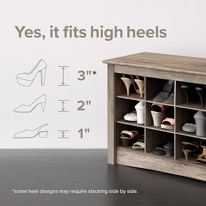 Prepac Gray Hall Tree, Shoe Cabinet, Storage Cabinet with 24 Shoe Cubbies and 6 Double Coat Hooks 15.5" D x 60" W x 77" H