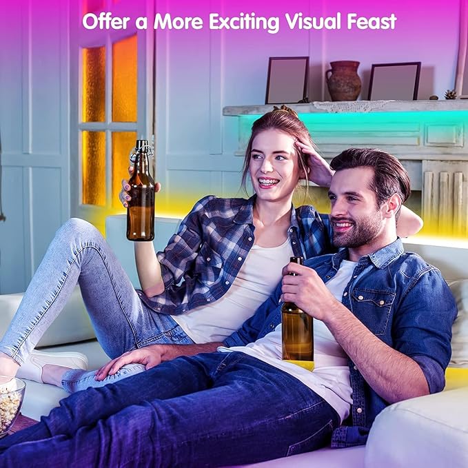 Led Lights 50ft Smart APP Control Music Sync Strip RGB Color Changing Led Lights for Bedroom Kitchen and Party