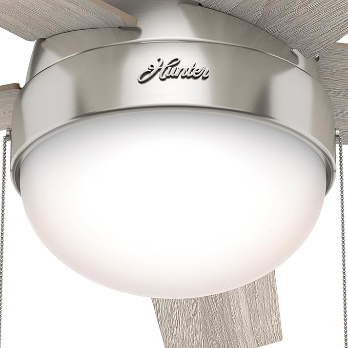 Hunter 46 inch Indoor Ceiling Fan with LED Light - Ceiling Fan with Pull Chain, For Bedroom, Living Room, or Kitchen, Low Profile Mount, No Remote, 5 Blades - Anslee 50278, Brushed Nickel